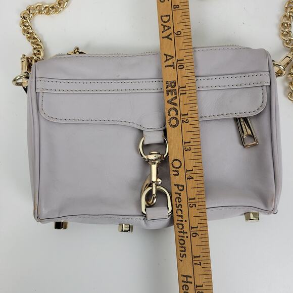 Rebecca Minkoff Womens Mini Mac Crossbody Bag Gray Leather Chain Strap Purse - Picture 13 of 16